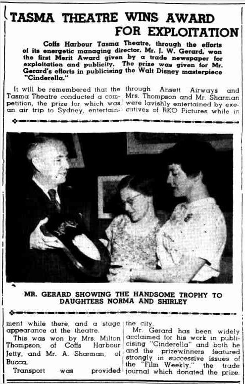 TASMA THEATRE WINS AWARD FOR EXPLOITATION (1951, February 20). Coffs Harbour Advocate (NSW : 1907 - 1942; 1946 - 1954), p. 7. http://nla.gov.au/nla.news-article187933376