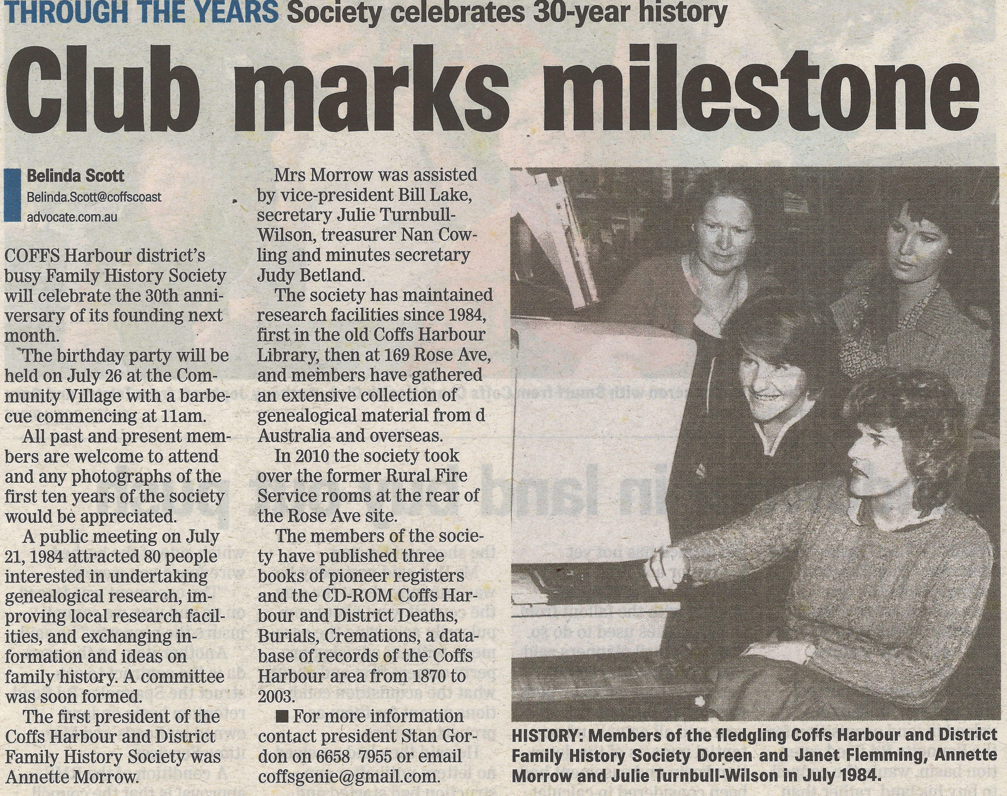 Society celebrates 30-year history
Coffs Harbour Advocate
2014