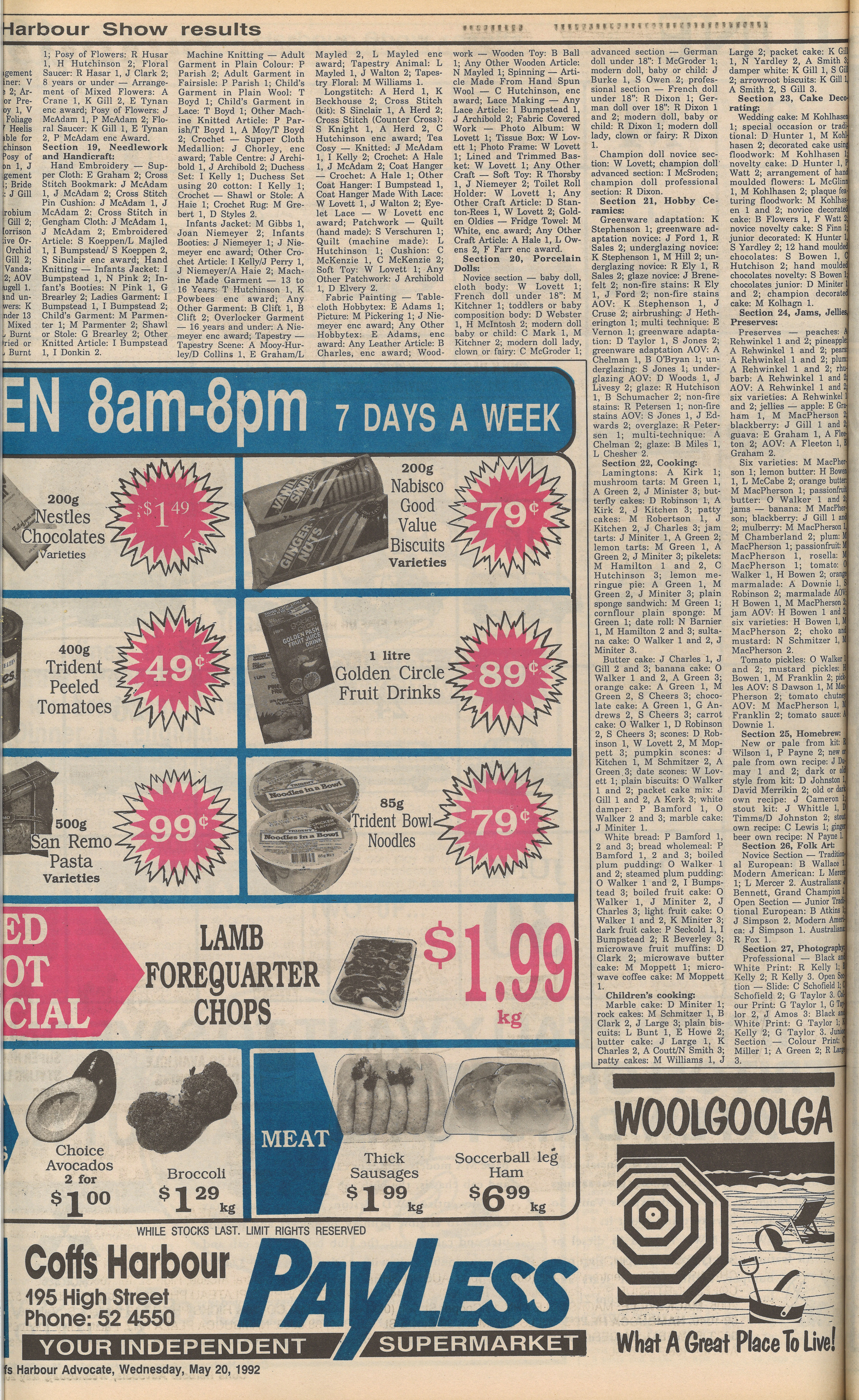 Coffs Harbour Show results
Coffs Harbour Advocate
20 May 1992, p.24