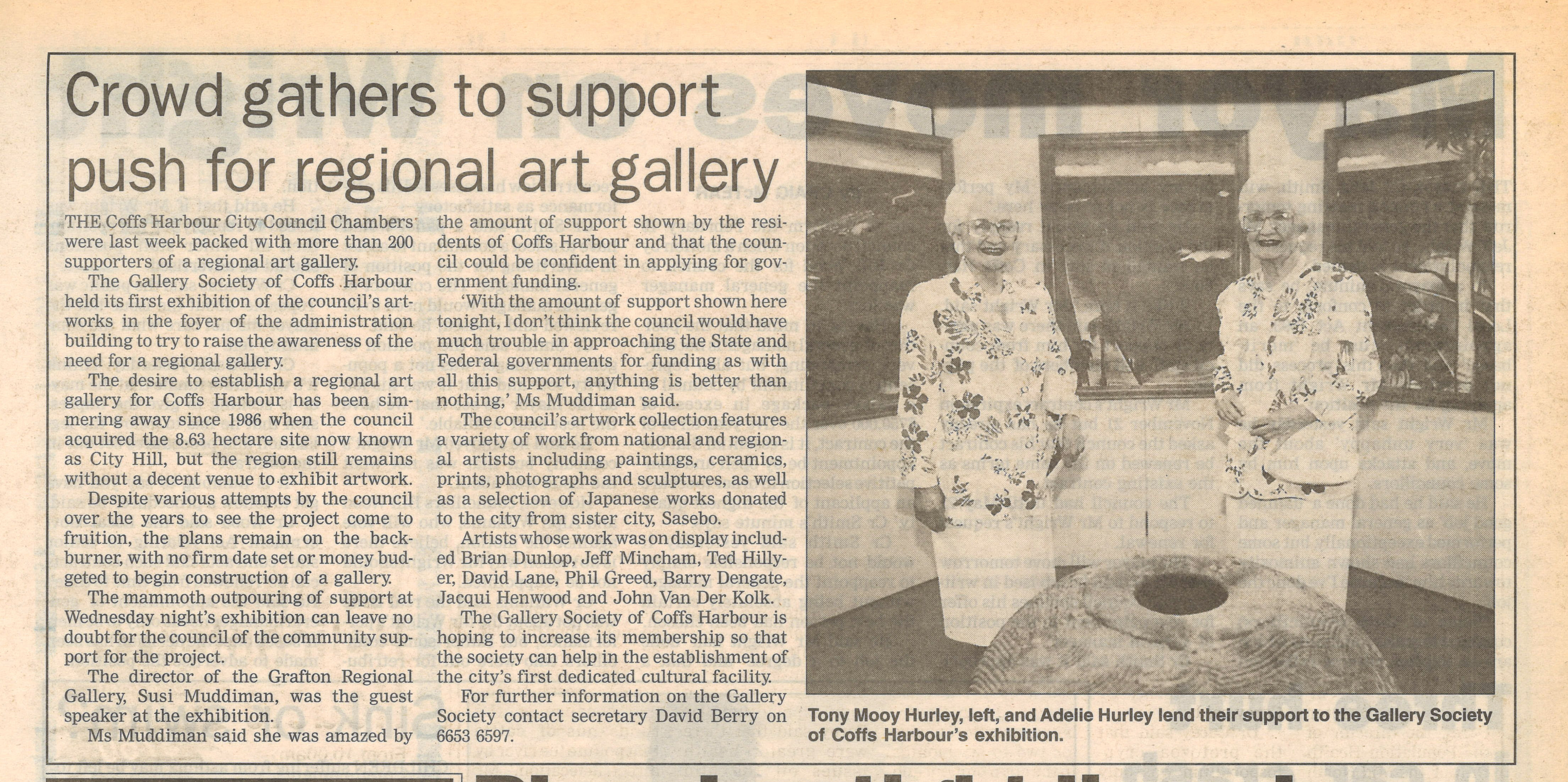 Crowd gathers to support push for regional art gallery
Coffs Harbour Advocate
11 March 1998, p.4