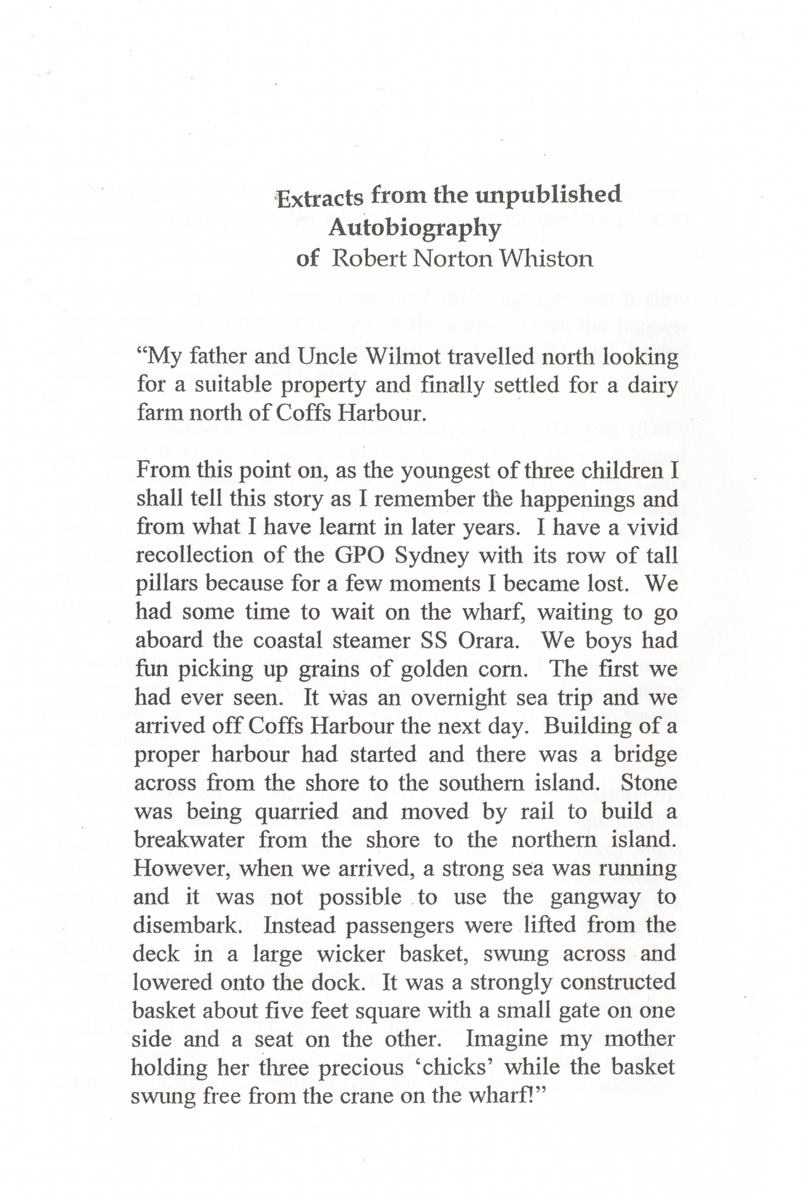 Part of Robert Whiston's autobiography