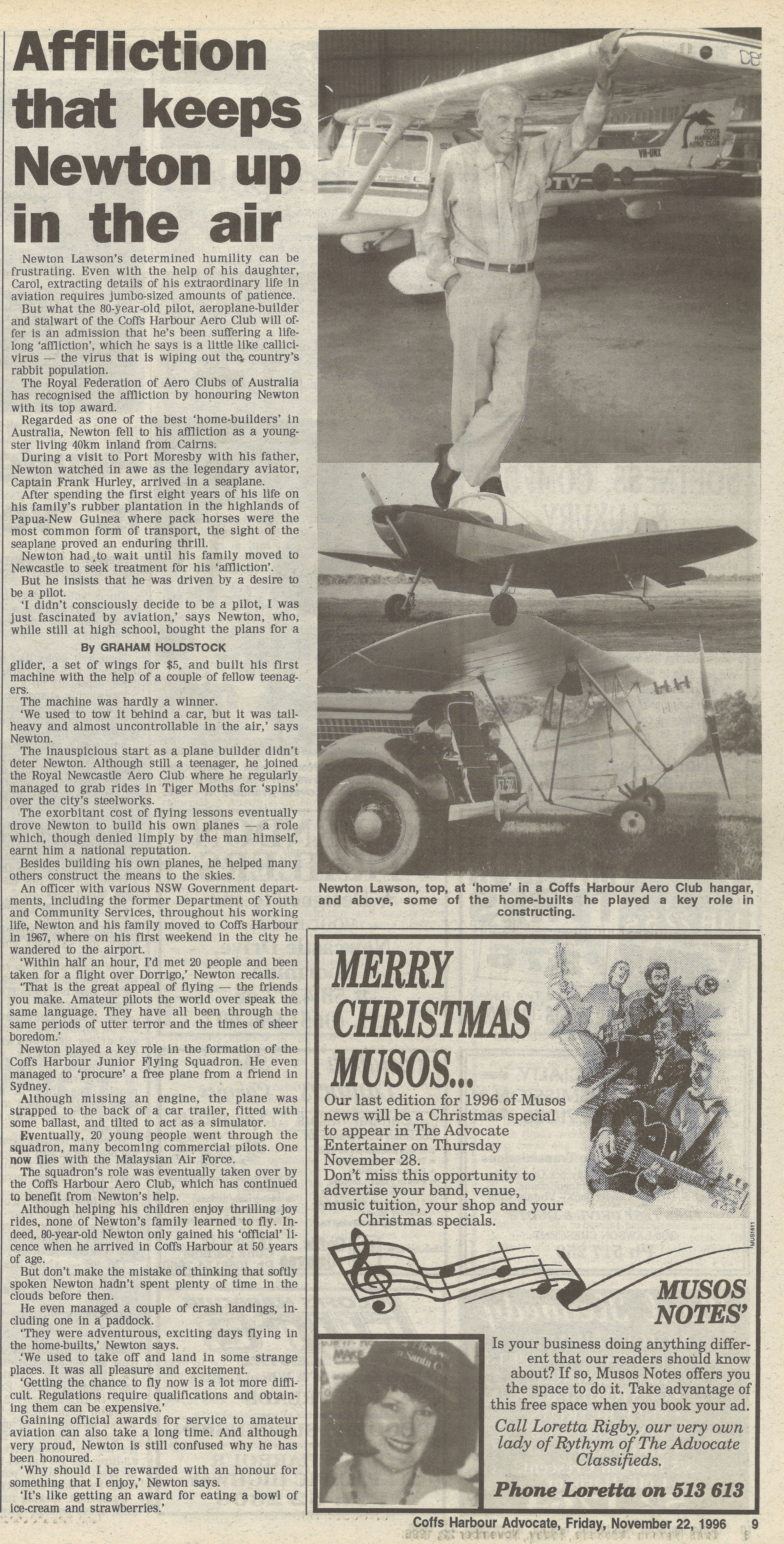 Affliction that keeps Newton up in the air
Coffs Harbour Advocate
22 November 1996. p.9