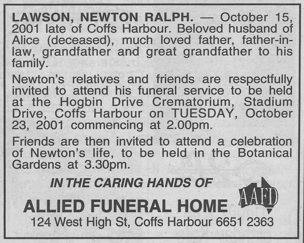 Coffs Harbour Advocate
20 October 2001, p.71