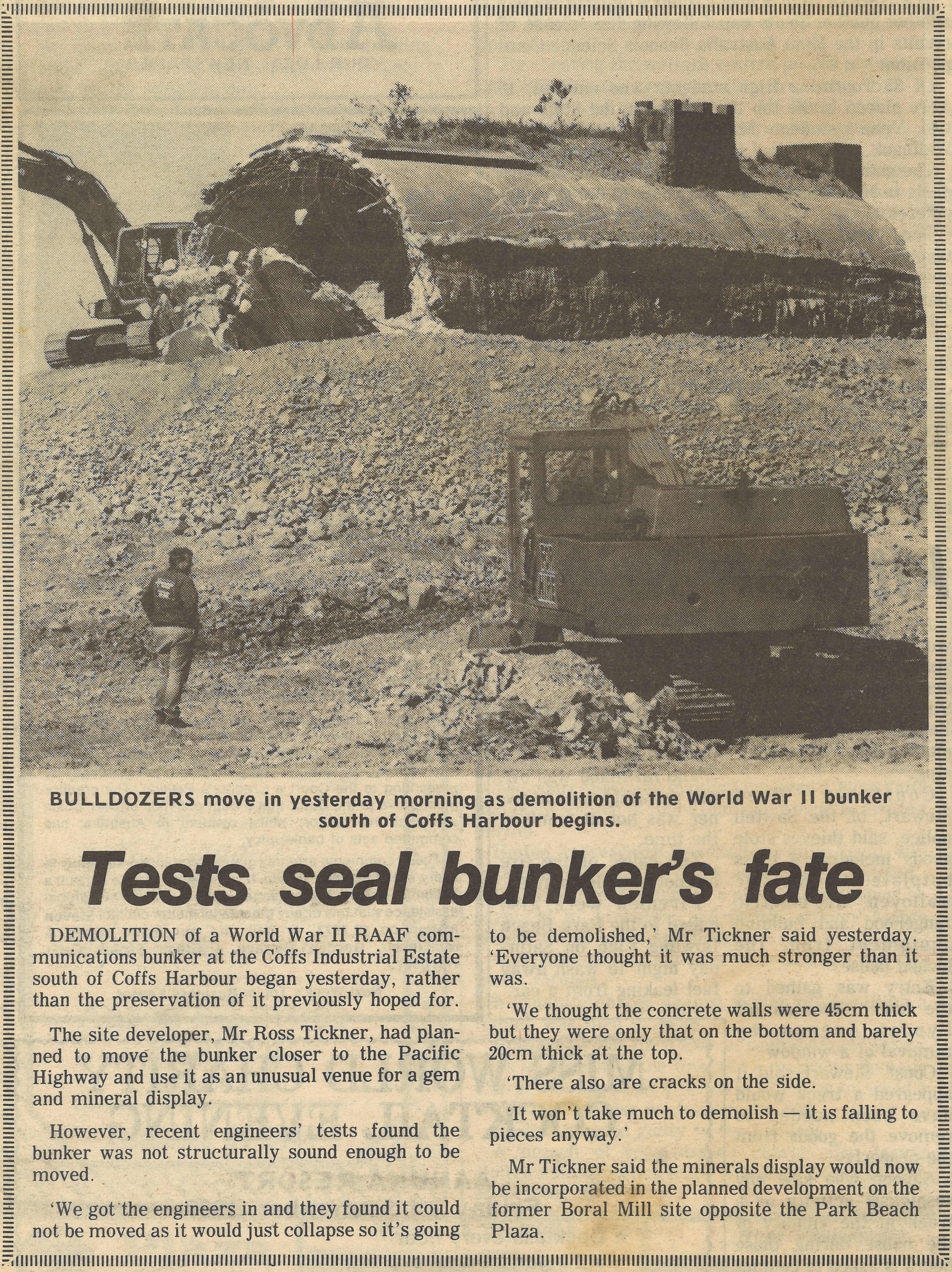 Tests seal bunker's fate
The Advocate, 29 August 1989, p.1