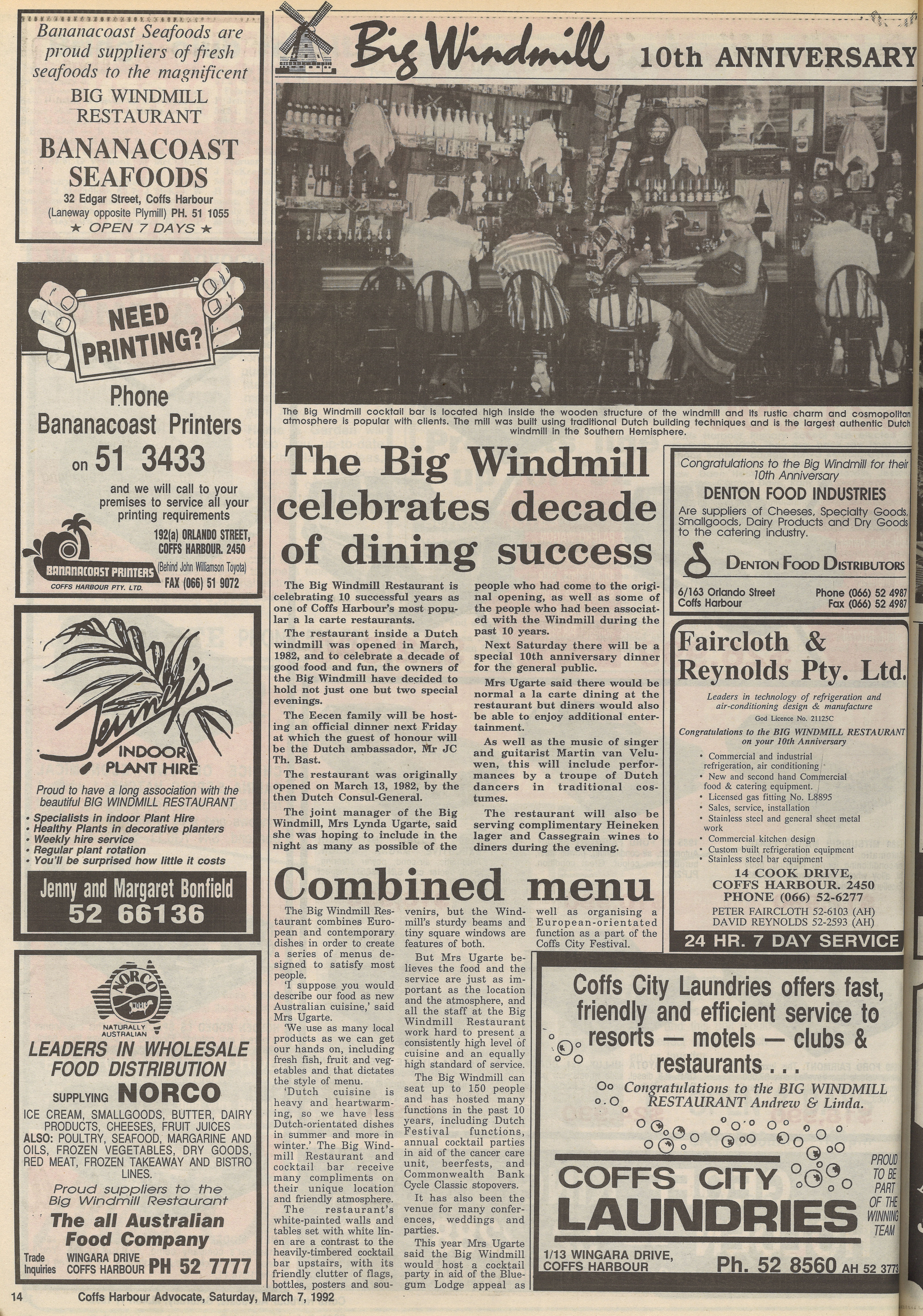 Big Windmill 10th Anniversary
Coffs Harbour Advocate, 7 March 1992, p.14
