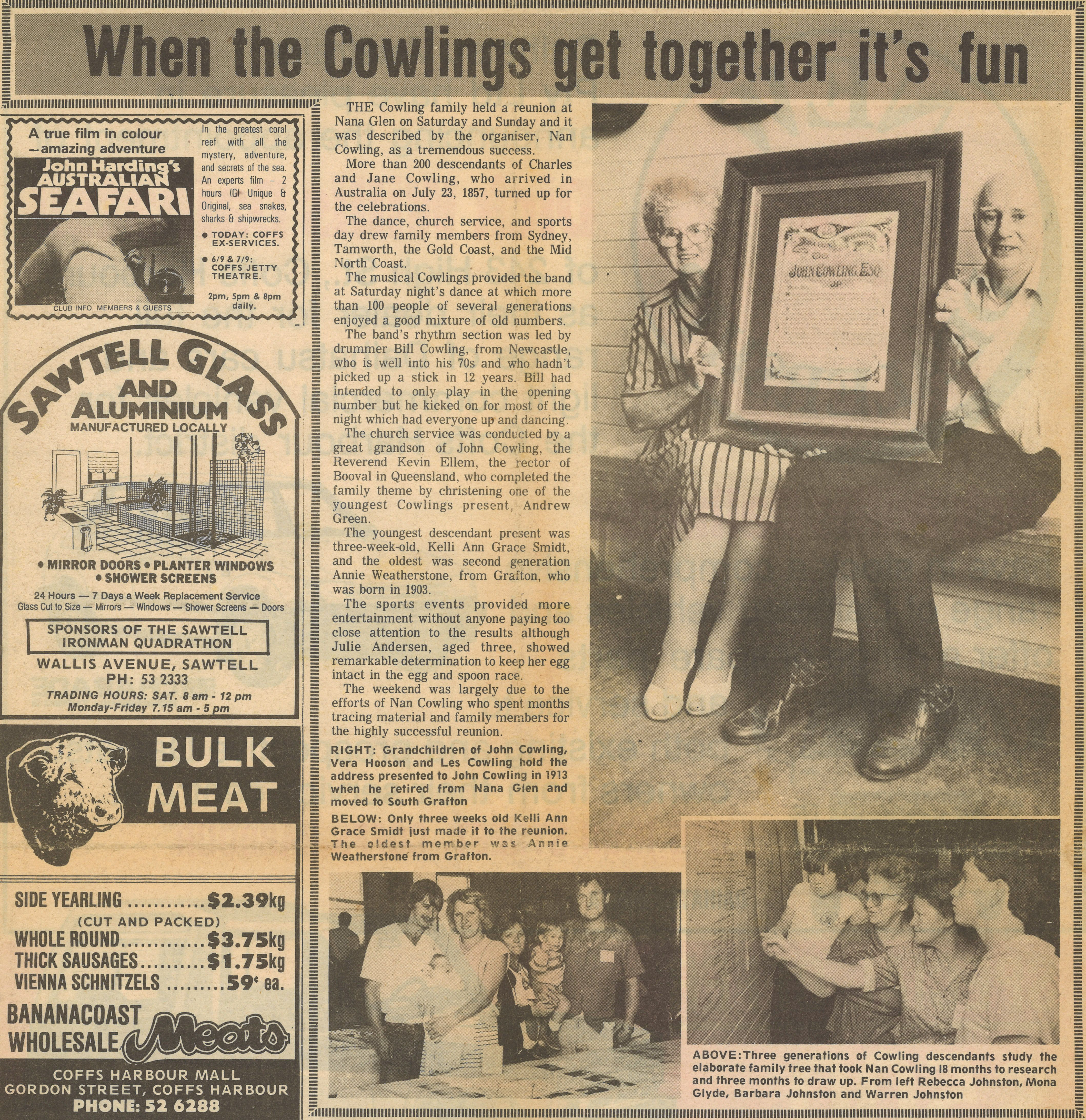 When the Cowlings get together it's fun
Coffs Harbour Advocate
5 September 1985, p.10