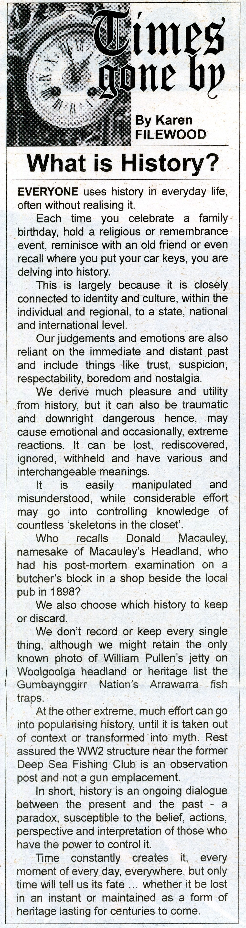What is History ?
News of the Area - Coffs Coast 
6 November 2021, p.23