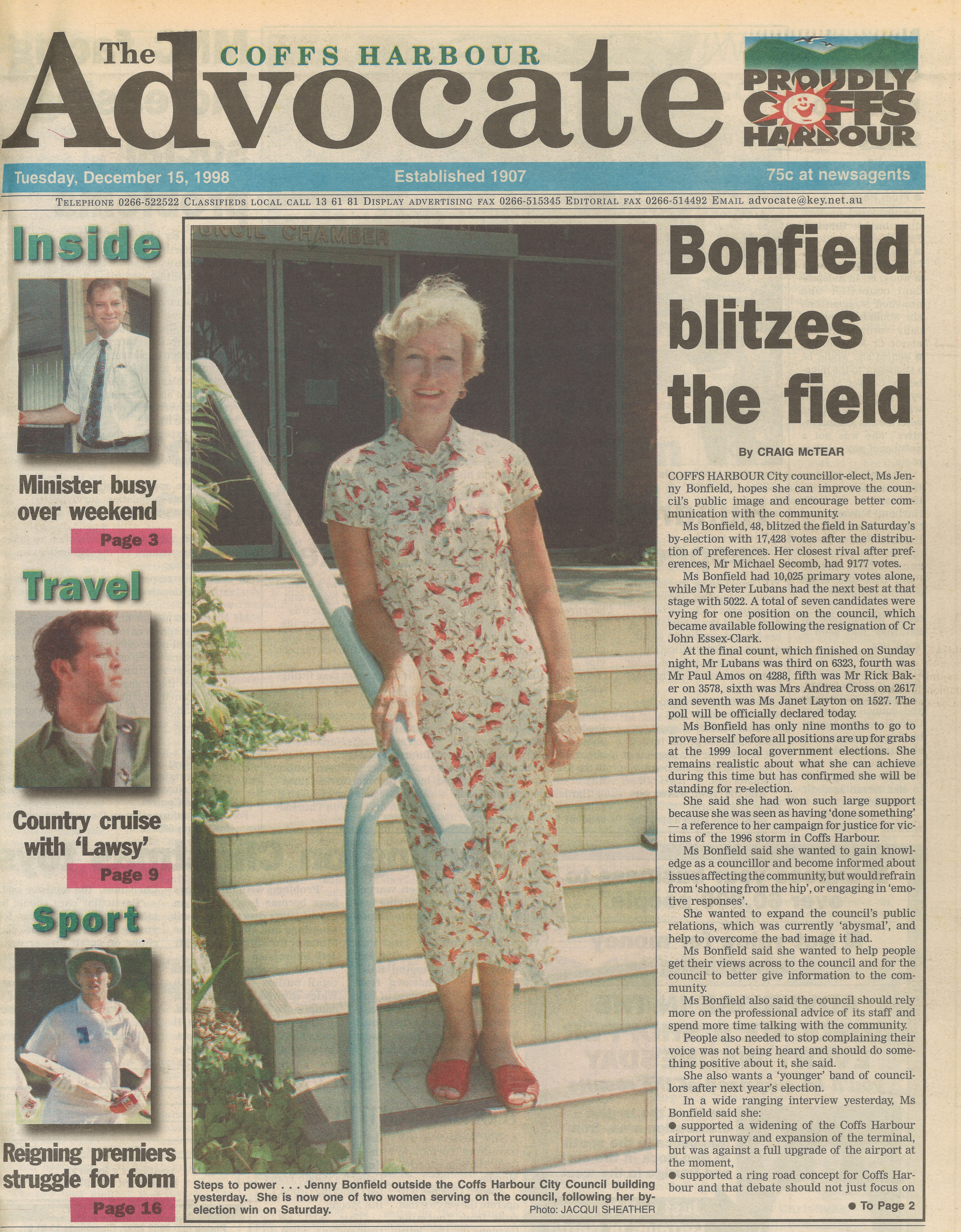 Bonfield blitzes the field
Coffs Harbour Advocate
15 December 1998, p.1