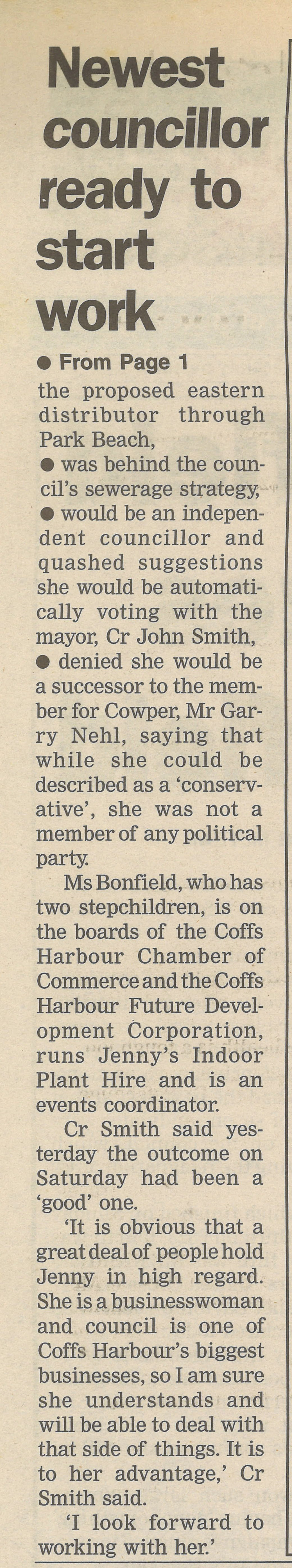 Bonfield blitzes the field
Coffs Harbour Advocate
15 December 1998, p.2