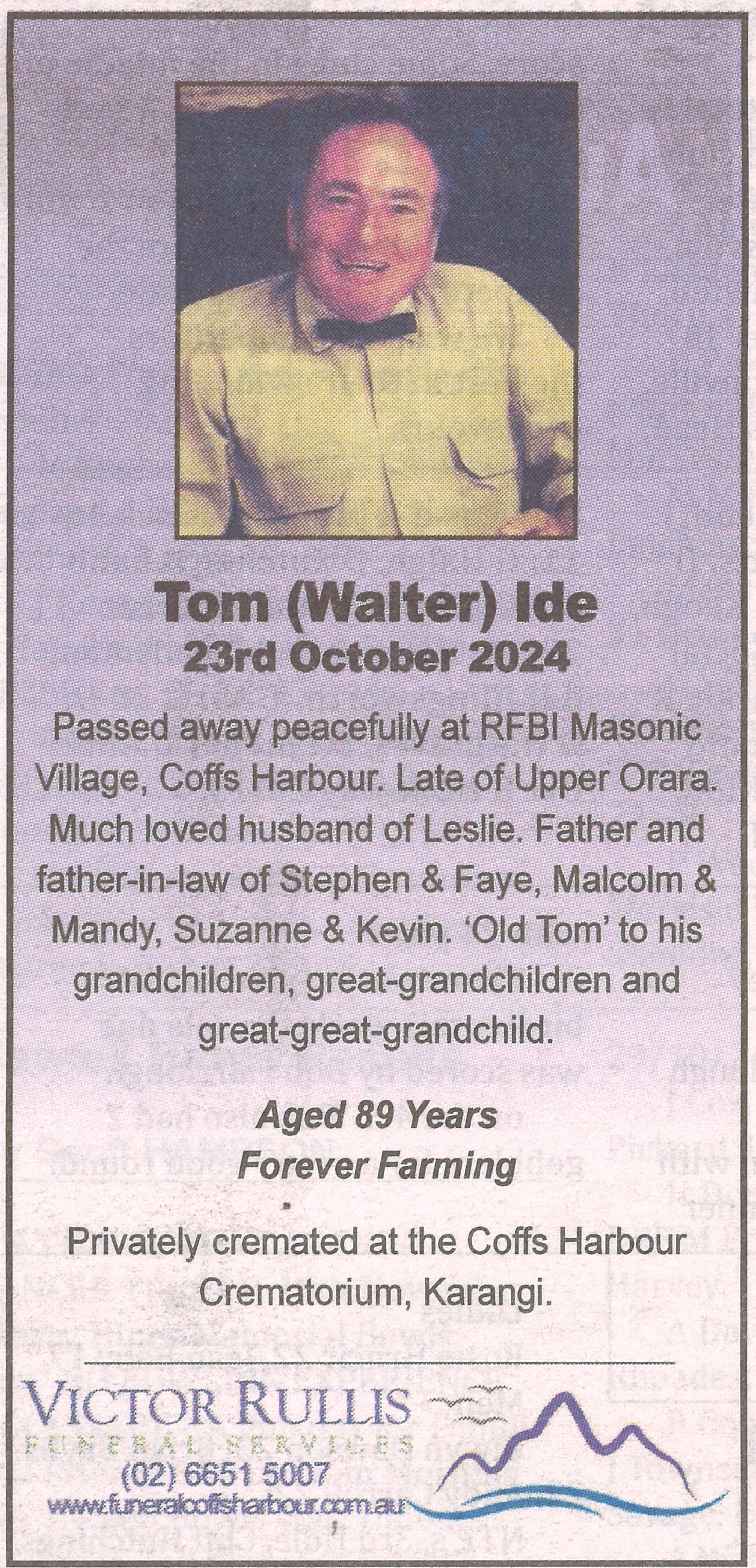 News of the Area, 8 November 2024, p 30.
