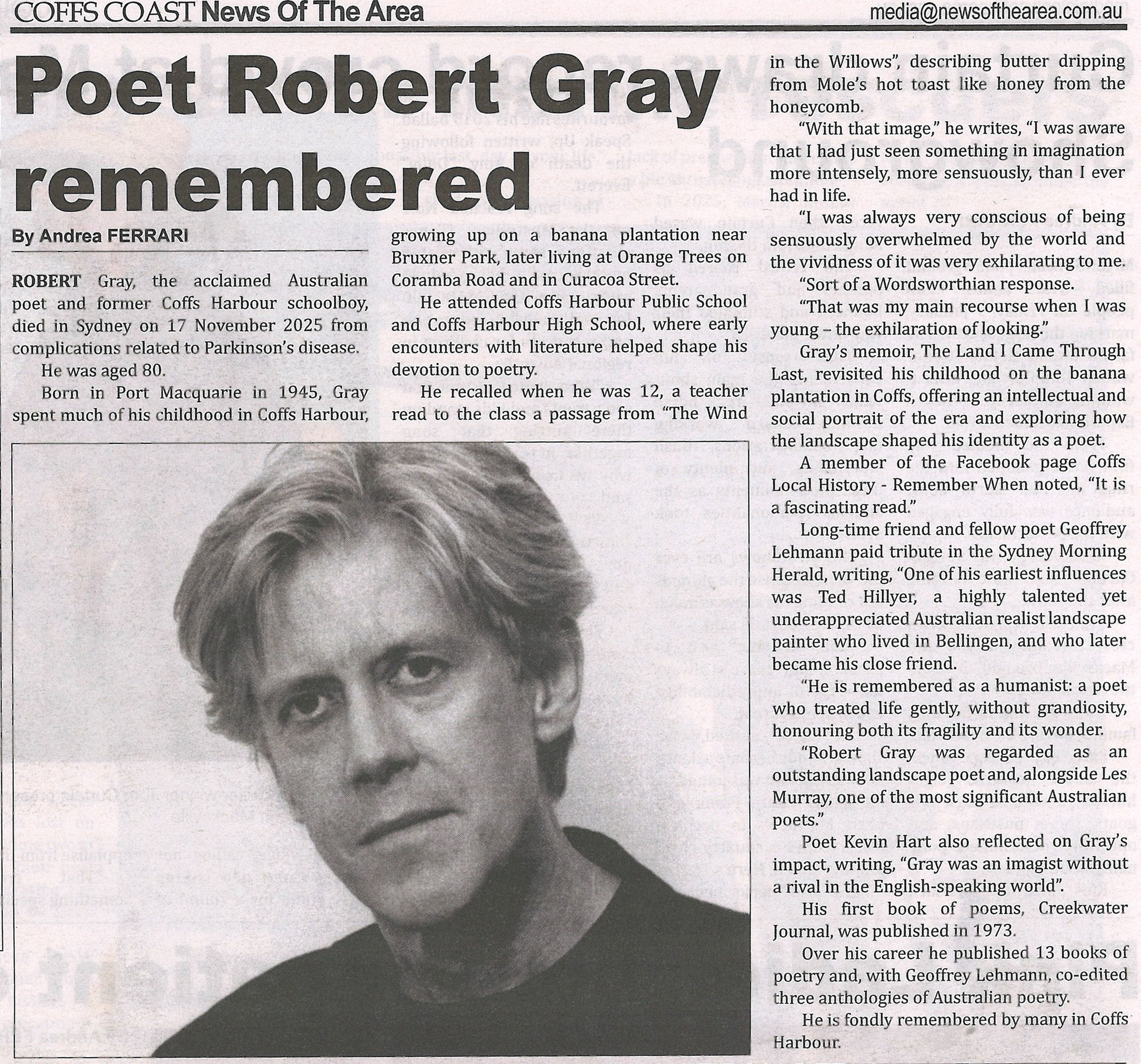 News of the Area, 16 January 2026, p. 6.