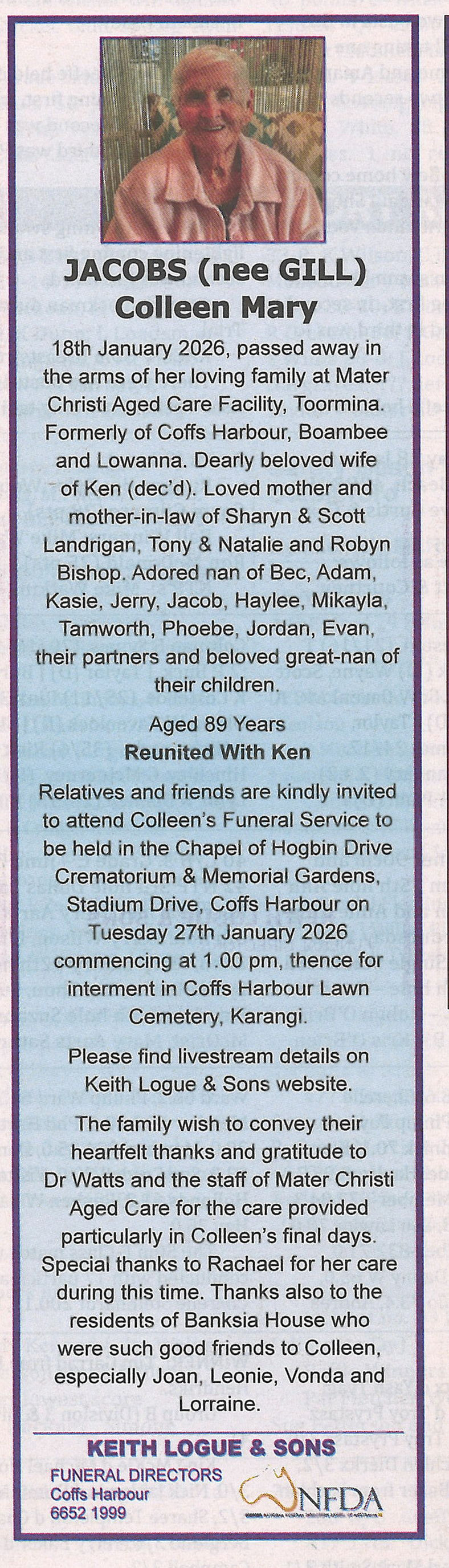 News of the Area, 23 January 2026, p. 22.