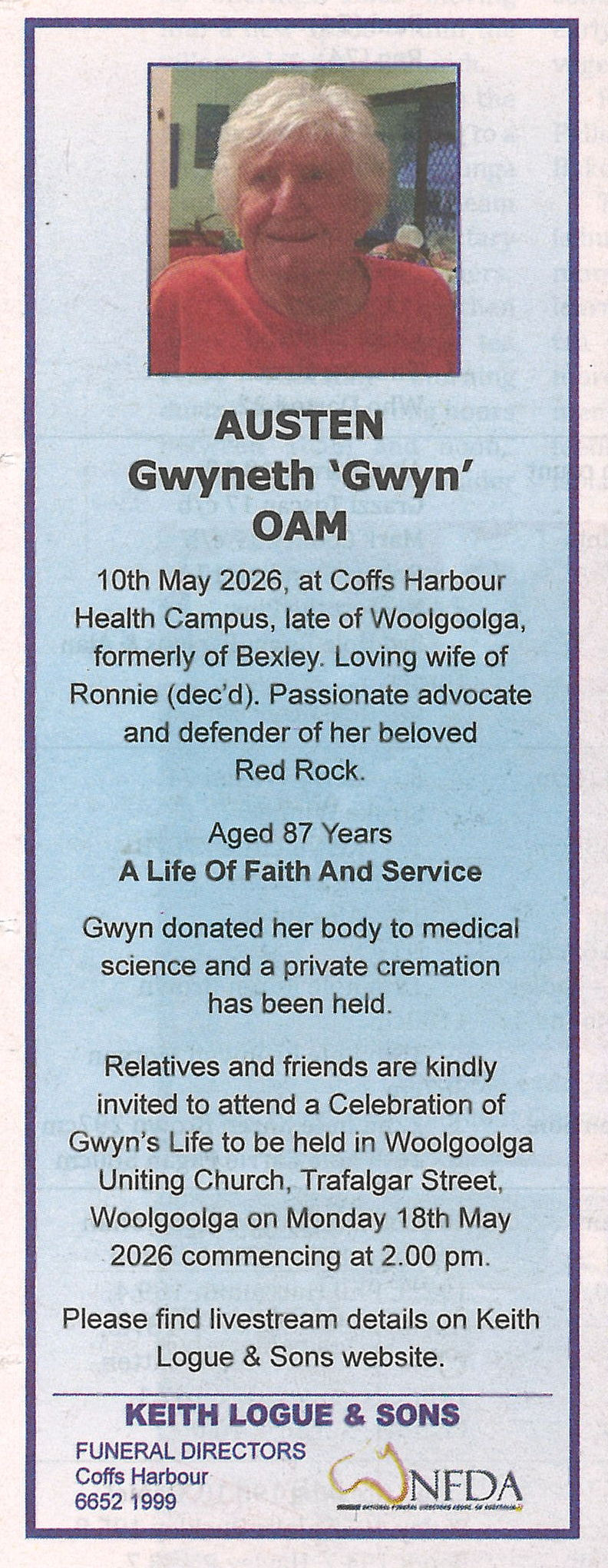 News of the Area, 15 May 2026, p. 26.