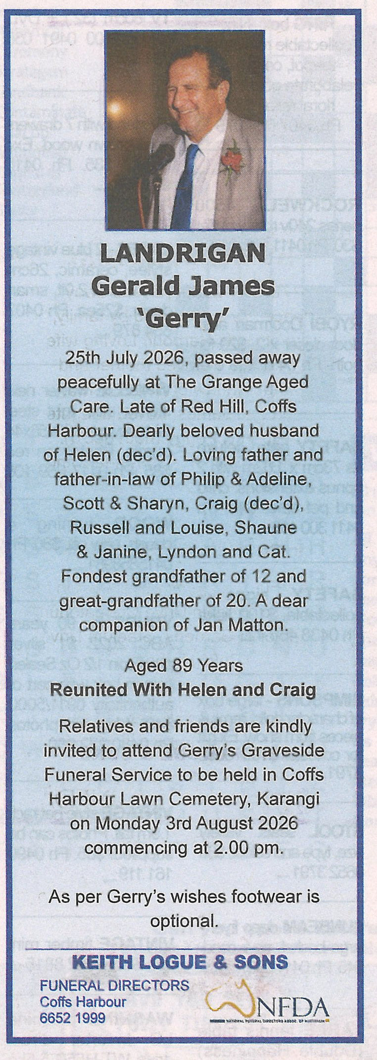 News of the Area, 31 July 2026, p. 31.