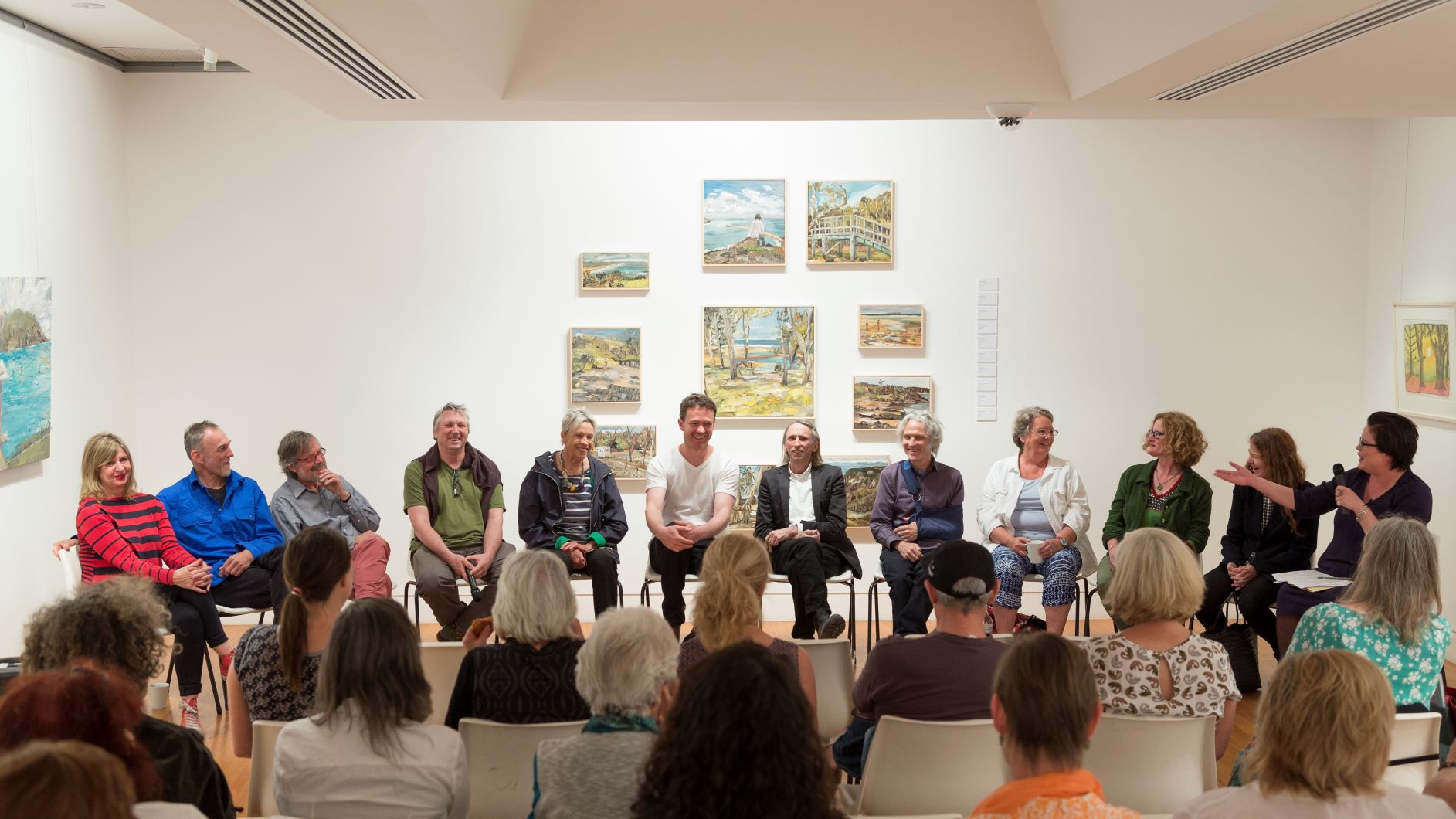The artists at an artists' talk