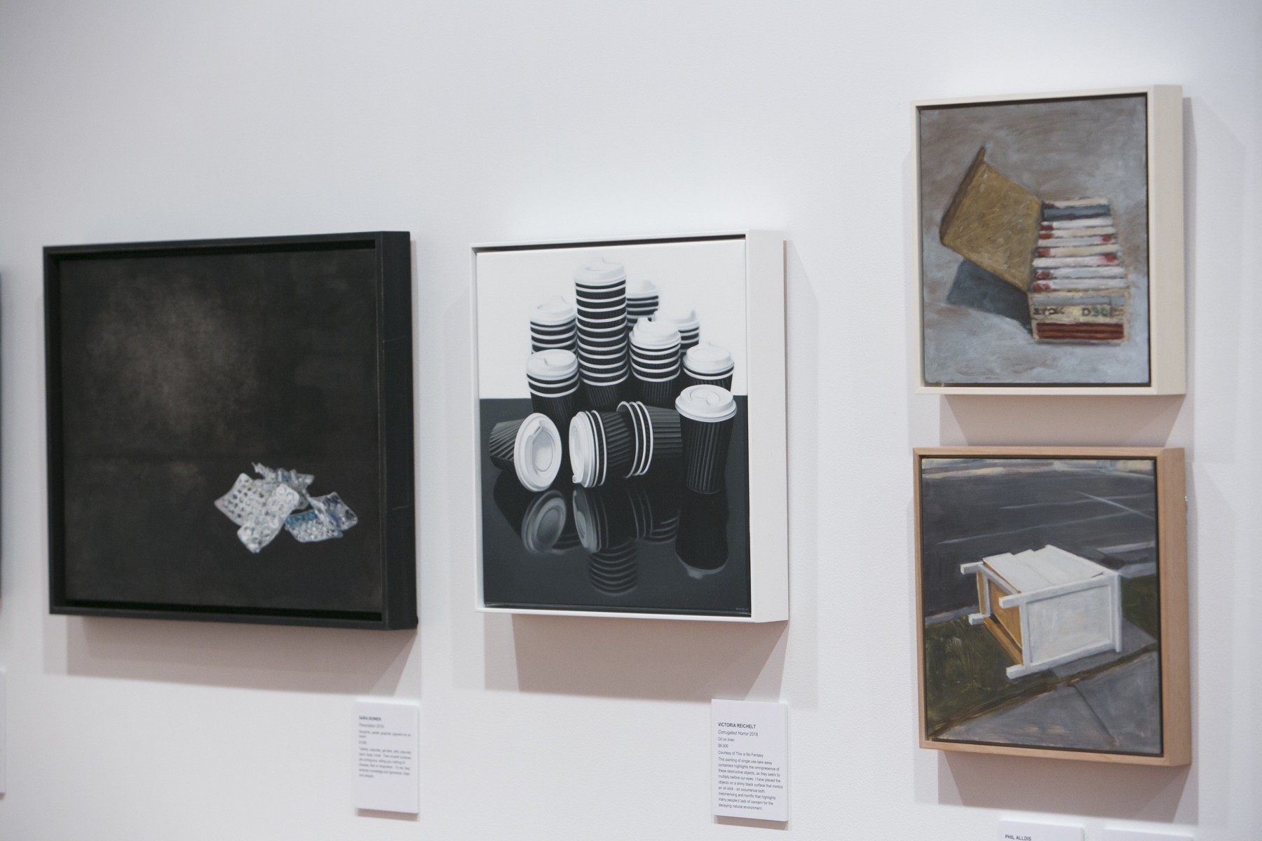 Works by (clockwise): Sara Bowen, Victoria Reichelt, Phil Alldis and Marie Mansfield