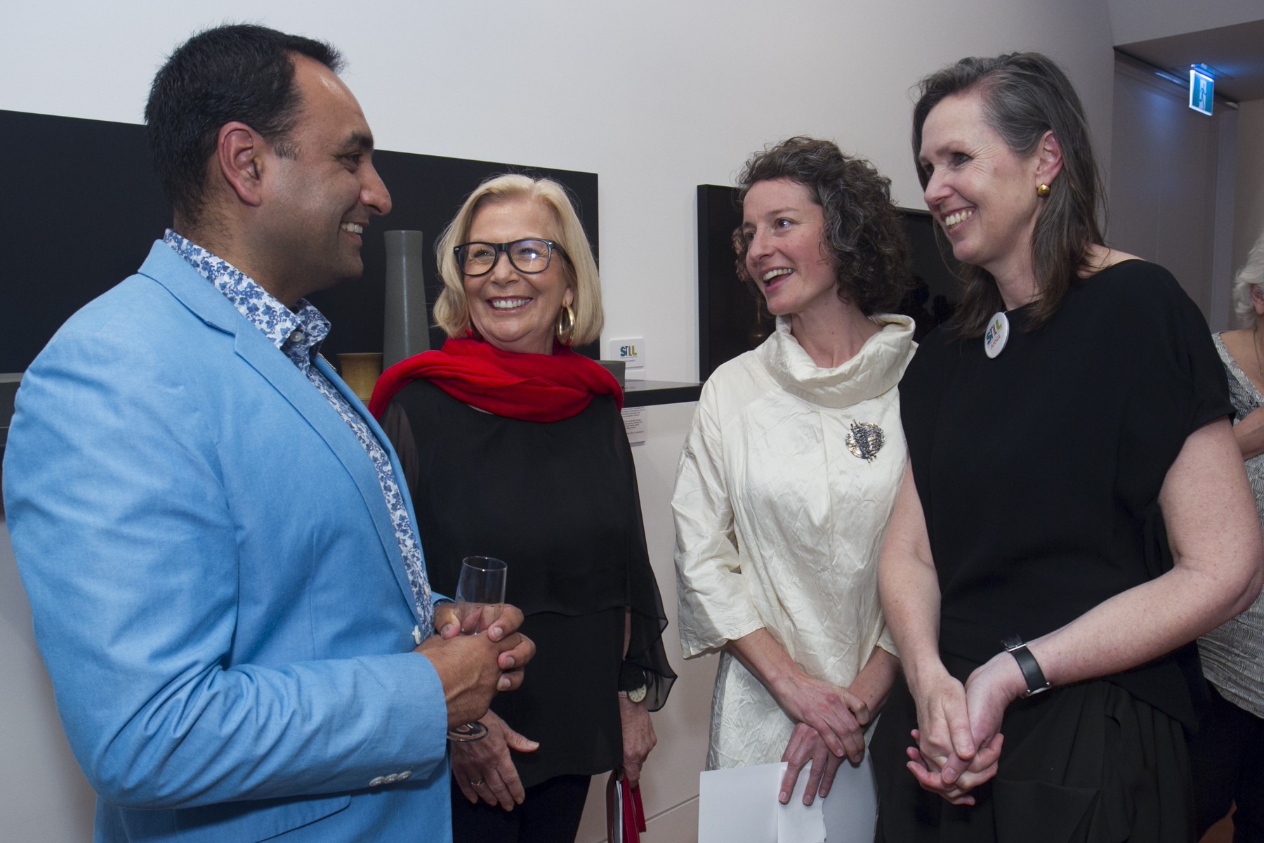 L to R: Gurmesh Singh, State MP for Coffs Harbour, Mayor of Coffs Harbour Denise Knight, Still 2019 winner Kelly Austin and Still 2019 Judge Rebecca Coates, Director of Shepparton Art Museum.