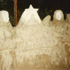 Sand sculpture of angels at Sawtell Recreation Reserve, 1962 