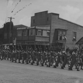 Coffs Harbour High School Cadets marching down Grafton Street, c. 1940s 