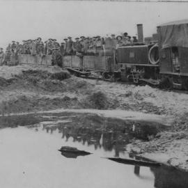 Steam train carrying soldiers during World War I, 1917