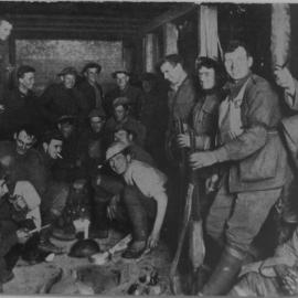Australian soldiers in a bunker during World War I, 1917