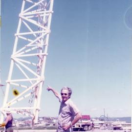 Lester Tolhurst near the light tower being removed from the Jetty, 1980 -1985 