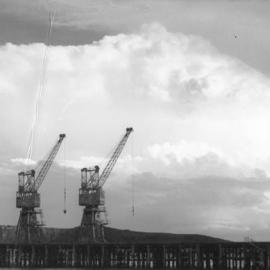 Two Stothert and Pitt cranes on Coffs Harbour Jetty, c.1980