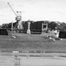 Two Stothert and Pitt cranes working on the Coffs Harbour jetty, c.1970