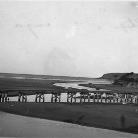 The B.A.T. tramway bridge over Coffs Creek at low tide, 1931 