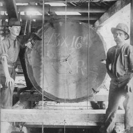 Alex Mackay and worker at the British Australian Timber Co. sawmill, 1914 