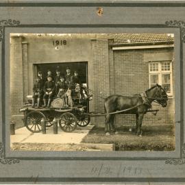 Fire Brigade members with their horsedrawn fire engine, 4 February 1919 