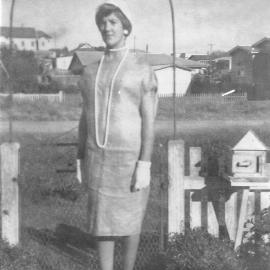 Denise Platts in a potato sack dress, Coffs Harbour Jetty, late 1958 or early 1959