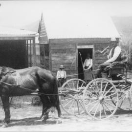 Mailman George Geddes and his bugle announcing the arrival of mail, early 1900s