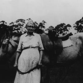 Portrait of Ethel Pade and horse with a side-saddle, c.1940s