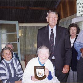 Mayor John Smith presenting a plaque to Mary Thomas on her 90th birthday, June 1995
