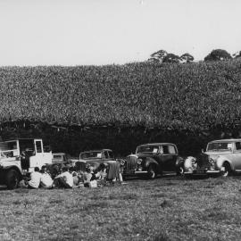 A picnic on Jack Ladd's banana plantation during a Rolls Royce rally, 1970