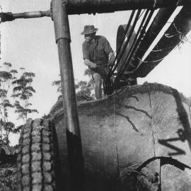 Bruce Goodenough operating a swingsaw in a bush sawmill, 1968