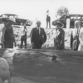The Queen and Princess Anne watch the logging in Bruxner Park, 11 April 1970