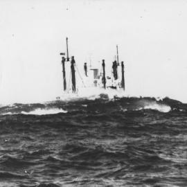 The Abel Tasman leaving Coffs Harbour port during a big ocean swell, 1972