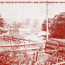 Blacksmith shop and Presbyterian Church, c. 1925