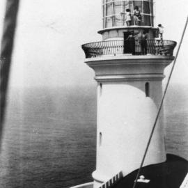Tulk family on South Solitary Island Lighthouse balcony, 1933