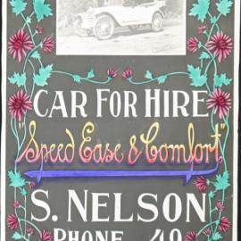 Advertisement for Stanley Nelson's car hire, 1920s