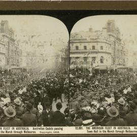 Australian Cadets marching past the Town Hall, 1908