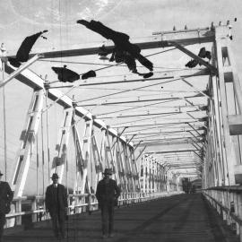 Masonic Lodge members walk across the Kempsey Bridge, 29 July 1923