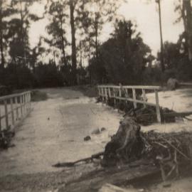 Old Nana Creek Bridge in flood, February 1937