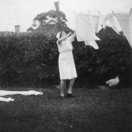 Sister Hurd with the washing line at Sunnyside Hospital, late 1940s