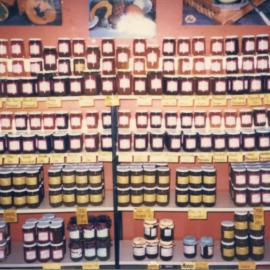 Condiments displayed at the Tropical Fruit Shop in the Big Banana, 1970s