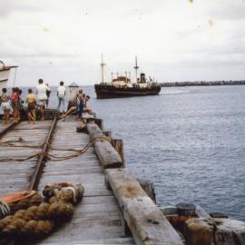 Looking east from Coffs Jetty with the SS Kuranda approaching, 1956 - 1960 