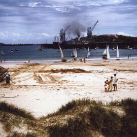 Jetty Beach looking south east with fishing boat, 1956 - 1960  