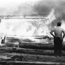 Allen Taylor's sawmill at the height of the inferno, 20 October 1960